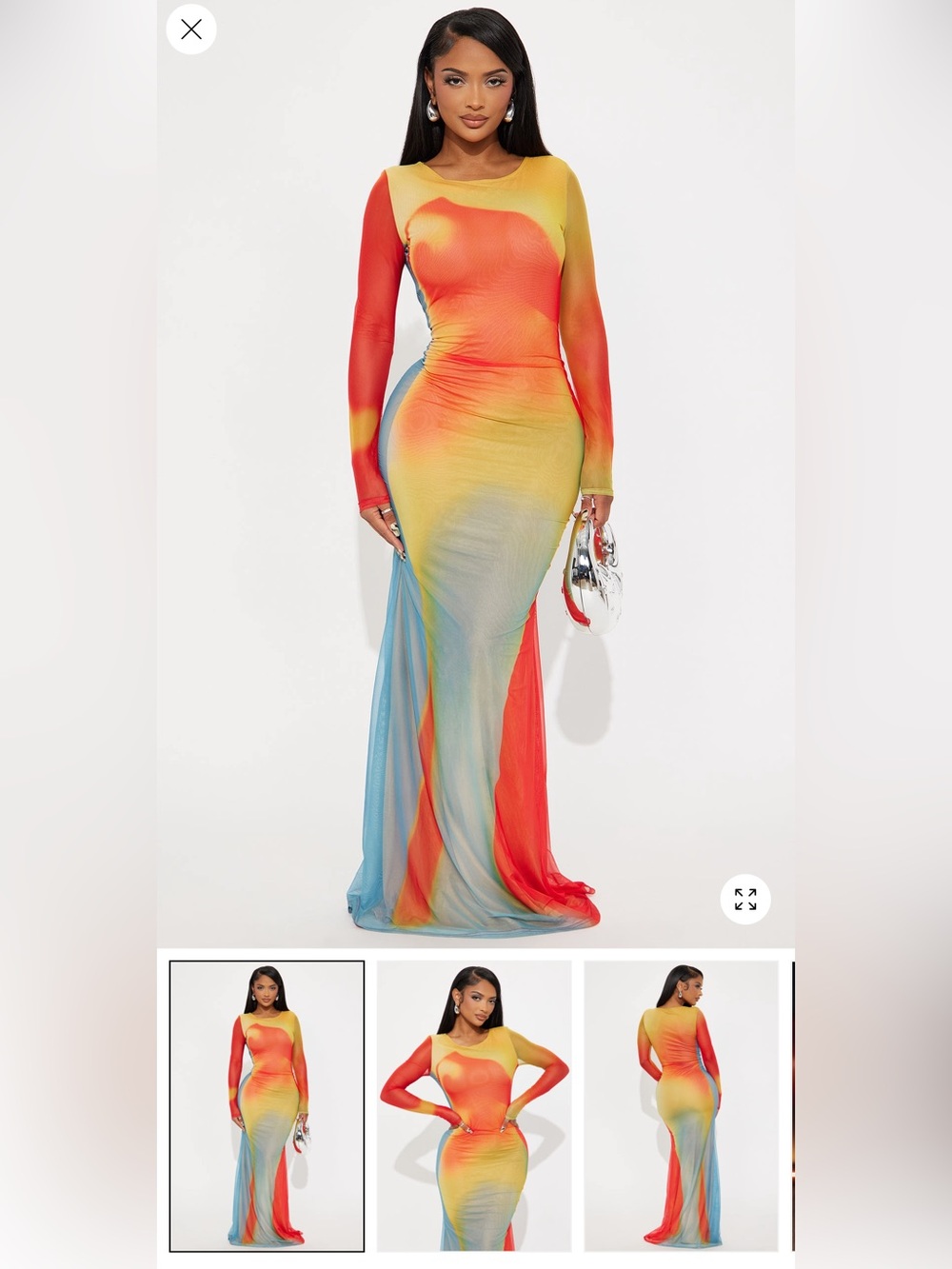 Fashion Nova Multicolor Gradient Maxi Dress in Red, Yellow & Blue